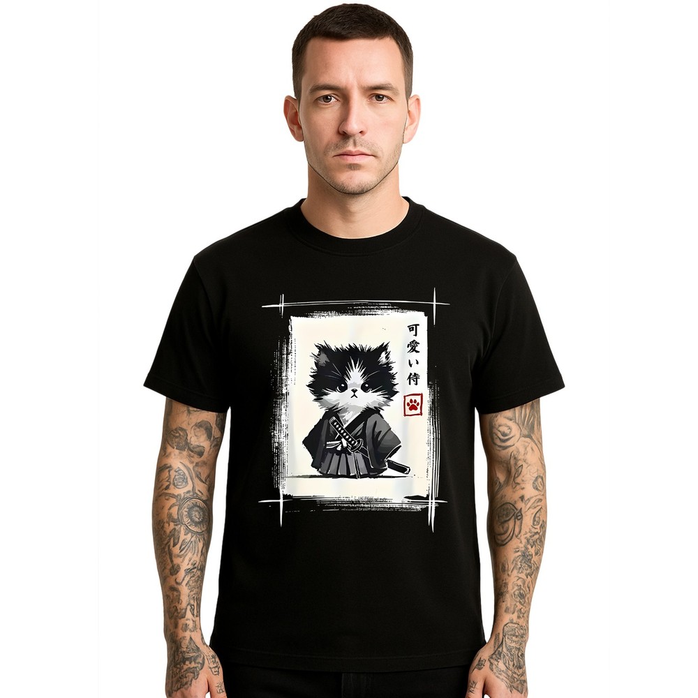 Samurai Cat Japanese Art Work Novelty Men’s T Shirt Joke Funny Party Shirt Top