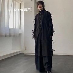 NOT CONVENTIONAL Slit Ribbon Shirt Black Free Size Unisex