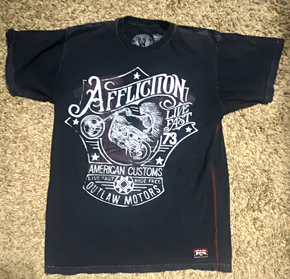 Affliction Men’s L Black Crew Neck Short Sleeve Regular Fit Skull Biker Tee