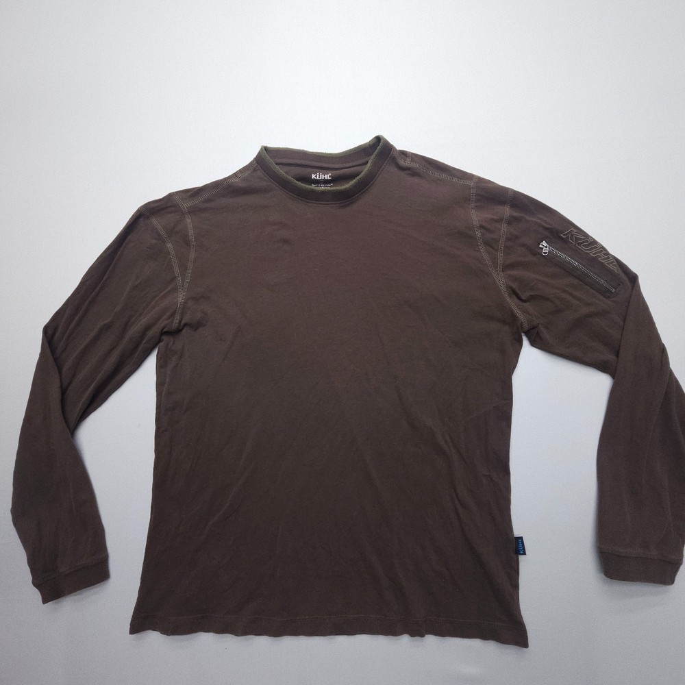 Kuhl Kommando Crew Long Sleeve Shirt Mens Large Brown Organic Cotton Zip Pocket