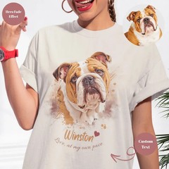 Custom Pet Portrait Watercolor Dog Comfort Tee Personalized Pet Lover