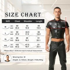 Mens PU Leather Side Lace-up Shirts Vest Turn-down Collar Dance Club Crop Tops