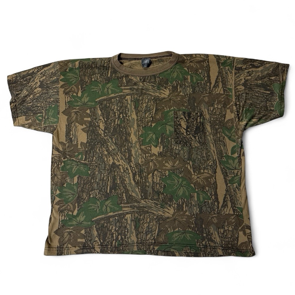 Vintage Ace Sportswear Trebark Camo Pocket T Shirt XXL Camoflage Made in USA