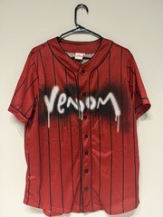 Venom Baseball Jersey Mens M Red Marvel Comics Button Up Short Sleeve Spiderman