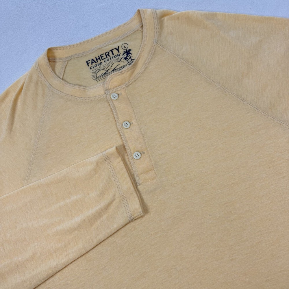 Faherty Cloud Cotton Henley Shirt Mens Large Peach Long Sleeve Tagless Tee
