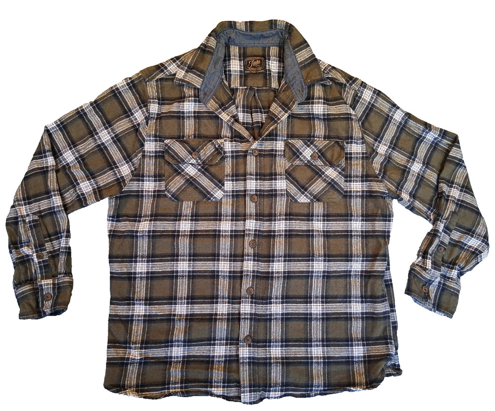 Jachs Heritage Flannel Plaid Green Blue Size L Heavy Blend Long Sleeve Shirt