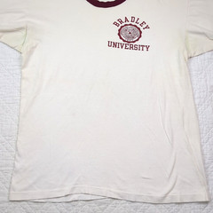 VTG Champion Bradley Uni White Ringer Tee Size XL Made in USA Single Stitch