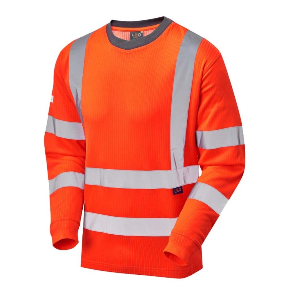 Leo Hi Vis Long Sleeve T-Shirt Class 3 Lightweight Comfort Summer Crew Neck Top