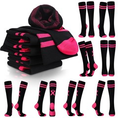 12 Pair Breast Cancer Awareness Socks Women Pink Ribbon Football Socks Bulk