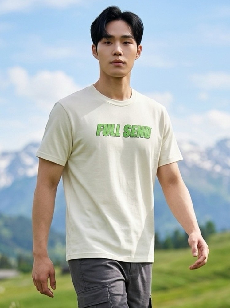NWT FULL SEND Unisex Cream Short Sleeve Graphic Logo Tee Shirt – Size Small