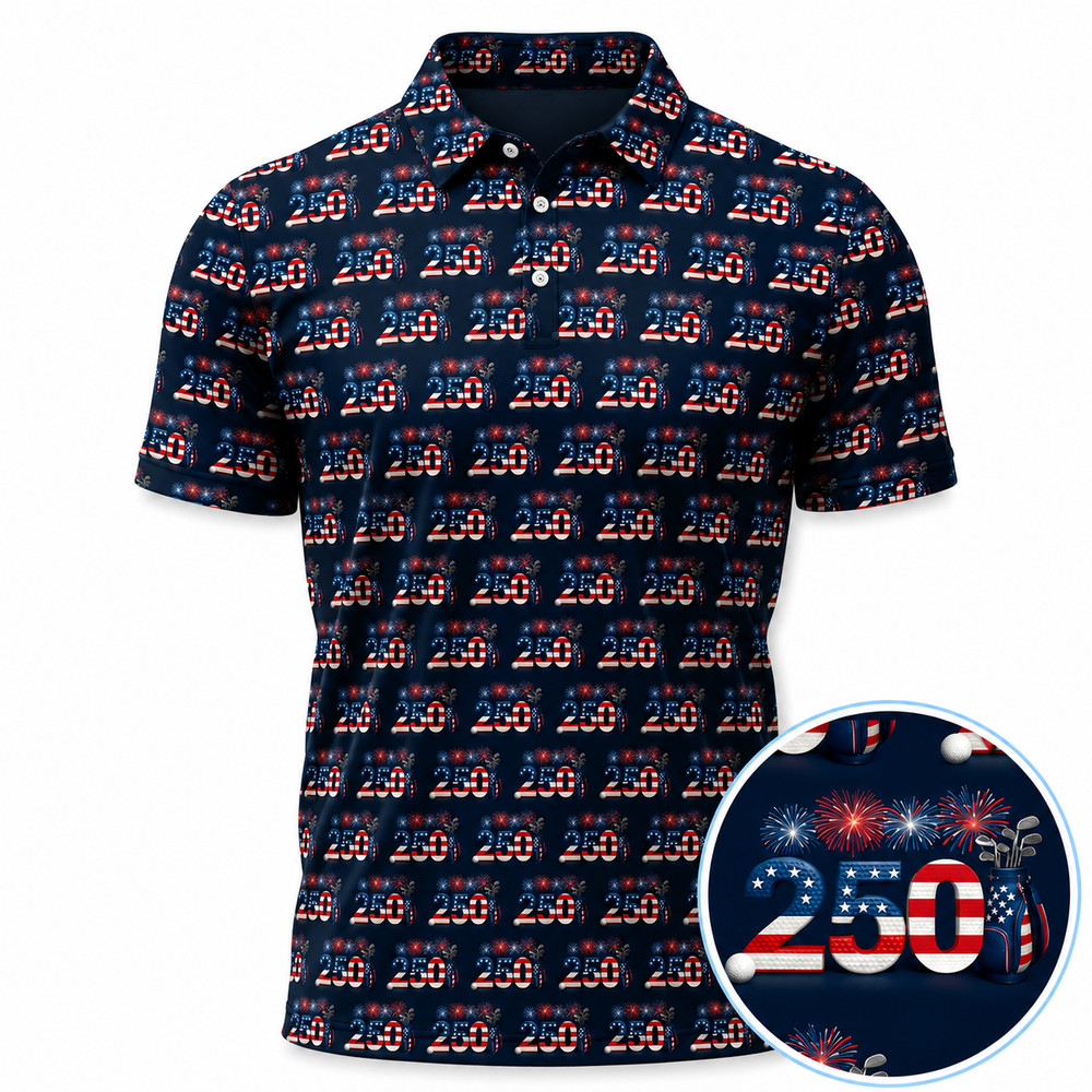 250 USA Birthday Patriotic Golf Polos, Father’s Day Gift (S-5XL)