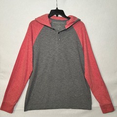 Banana Republic Vintage Men’s Large Grey Red Preppy Raglan Henley Hoodie Shirt