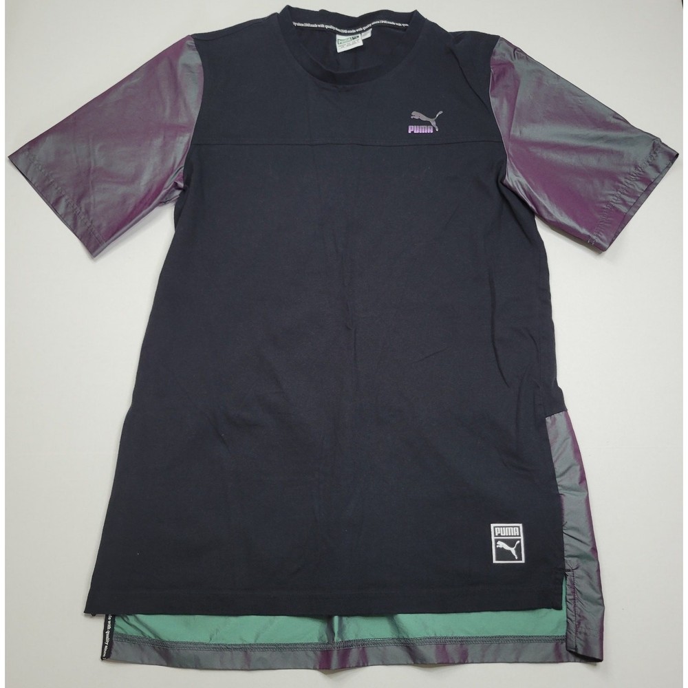 PUMA Men’s Color Block Image Tee Black Iridescent Purple Color Shift Size L