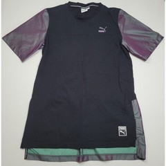 PUMA Men’s Color Block Image Tee Black Iridescent Purple Color Shift Size L