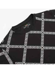 Men Italian style Short Sleeves CREW NECK Black T-SHIRT White Greek Key pattern