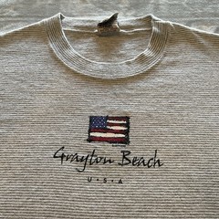 Vintage 90s Single Stitch T-Shirt Mens Small Gray Striped Grayton Beach USA Made
