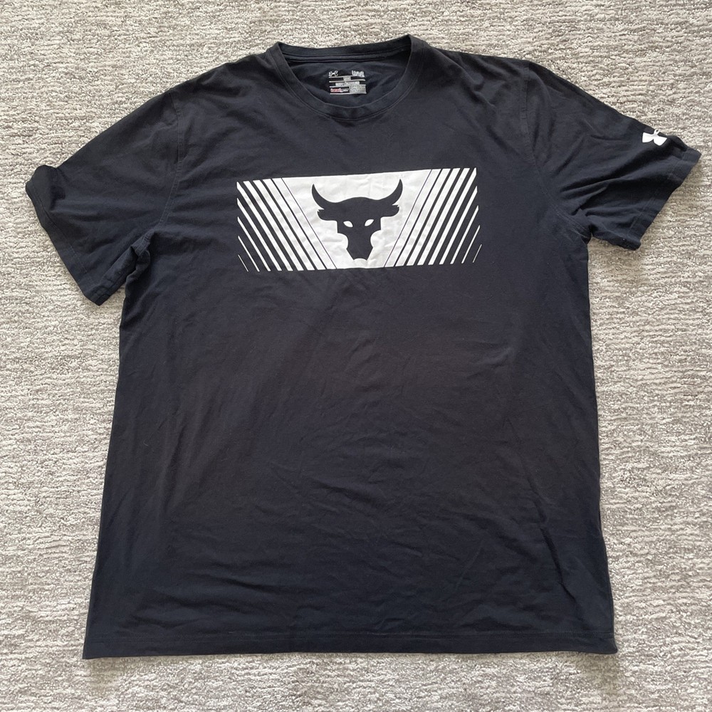 Under Armour Project Rock Mens Large HeatGear T Shirt Gym Training Black White