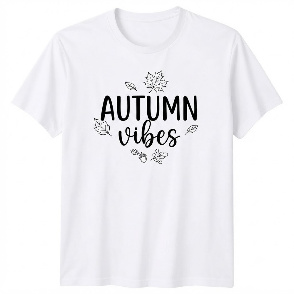 Autumn Vibes Fall Season Leaves Acorn Typography T-shirt