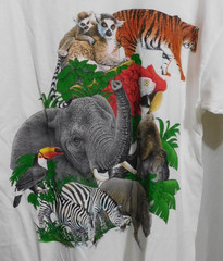 Habitat T-Shirt Zoo Collage graphic Print 40″ Chest NOS White Vintage 1990 USA
