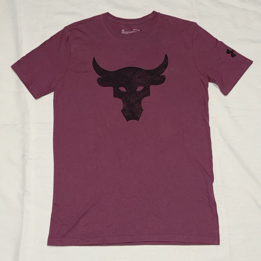Under Armour Project Rock Brahma Bull Men’s Small S Red Maroon Logo Gym T-Shirt