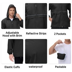 Mens Rain Jacket Cycling Running Waterproof Raincoat Hood Windbreaker Hiking