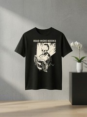 Unisex Skeleton Read More Books Book Lover Graphic T Shirt Gift Reading Tee
