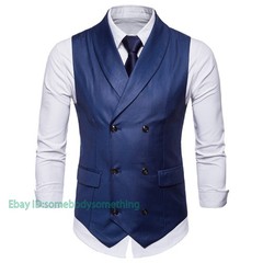 Mens Casual Formal Business Slim Fit Double-Breasted Waistcoat Coat Suit Vest