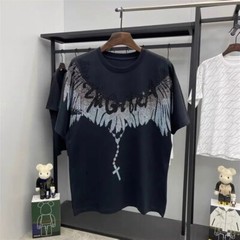 Fashion Men Trend Wings Drills Rhinestone Diamond Summer Luxury Cotton T-Shirt