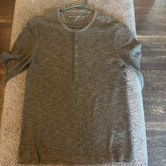 John Varvatos Shirt Mens M Gray Henley Long Sleeve Stretch Thermal Waffle Knit