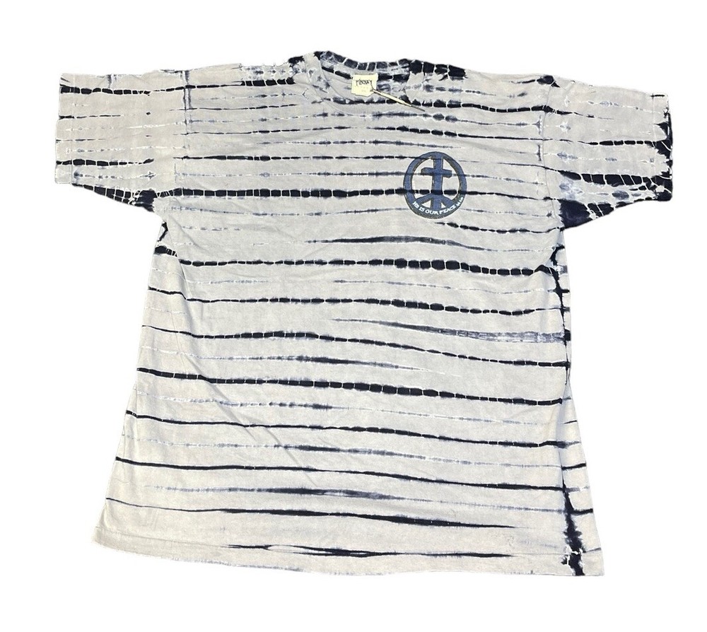 Vintage Grey Striped Tie Dye Single Stitch T Shirt Size 2XL He Is Our Peace USA
