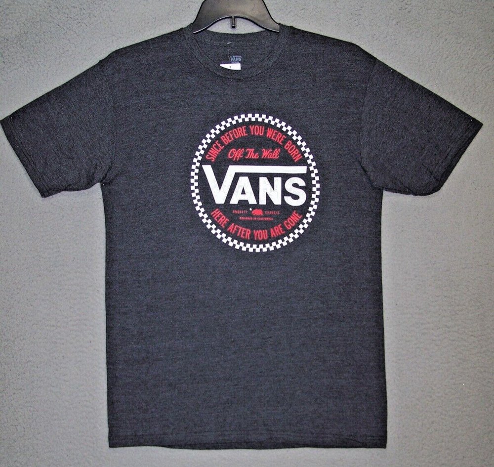 VANS Shirt Adult Medium Gray Graphic Big Logo Short Sleeve Classic Outdoor Mens