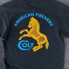 VINTAGE 90s FRUIT OF THE LOOM COLT AMERICAN FIREARMS SING STITCH T-SHIRT / M
