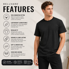Bellvare Mens Plain Cotton Short Sleeve Tee Casual T Shirt 3 5 Pack Crew Neck