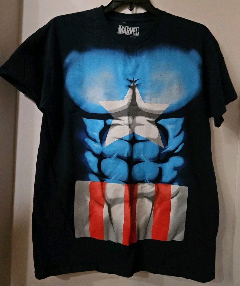 Marvel Captain America Muscle Chest T Shirt Mens Medium Navy Blue Mad Engine