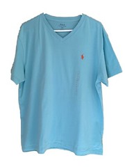 POLO RALPH LAUREN T-Shirt Men’s L Blue Alab V-Neck Short Sleeve 100% Cotton NEW