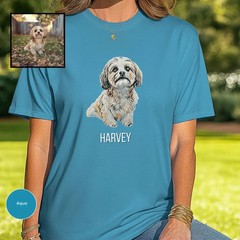 Custom Pet Portrait Comfort Tee Personalized Dog Cat Photo Shirt Gift Idea