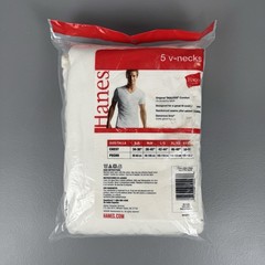 VTG Hanes T-Shirt Men M 38-40″ White 5 Pack V-Neck Tagless Cotton 777P5 NOS 2006
