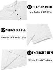 Men’s Slim Fit Textured Polo Shirt Short Sleeve Casual Golf T-Shirt Summer Wear