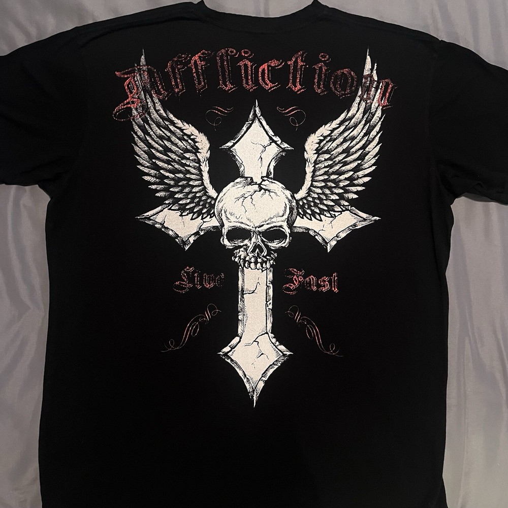 Affliction Live Fast Shirt Black Red Foil Men’s Size XL