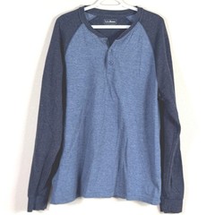 LL Bean Henley Shirt Mens L Blue Raglan Long Sleeve Slightly Fitted 507469