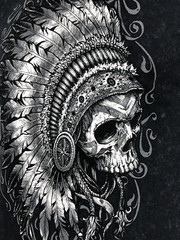 AFFLICTION Men’s T-shirt APACHE BLACK LAVA Indian Skull Motorcycle Biker S-4XL