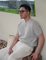 Henry Collar Short-Sleeved Knitted Sweater Men Breathable Summer Fashion