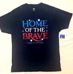 Patriotic T-Shirt Mens L 42-44 Blue Home Of The Brave Land of the Free SS NWT