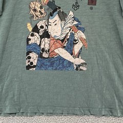 Uniqlo MFA Boston Shirt Mens Large Green Samurai Skull Japanese Art Graphic Tee