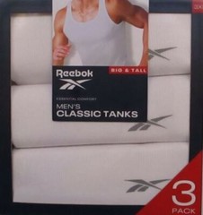 3 GENUINE REEBOK 3XL BIG & TALL 100% COTTON WHITE TANK TOP T SHIRTS UNDERSHIRTS