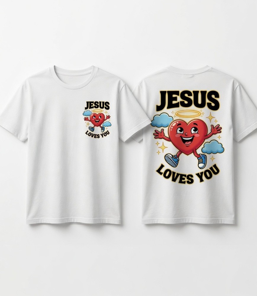 Jesus Loves You T-Shirt – Cute Heart Cartoon Christian Adult Tee