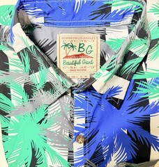 Beautiful Giant Blue/Green Tropical On black/white Stripe Men’s Shirt M Hawaii