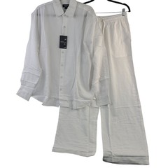 NEW BoohooMAN Super Oversized Linen Blend Shirt & Baggy Trousers White Sz M