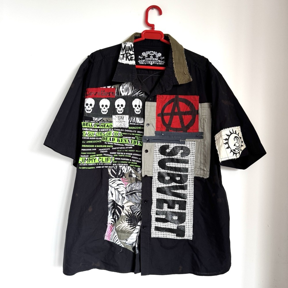Levellers Custom Shirt Size 3XL Short Sleeve Black 19.5” Collar Punk Handmade