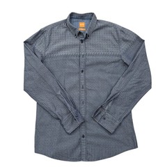 Hugo Boss Men’s Blue Textured Slim Fit L Long Sleeve Button-Up Shirt